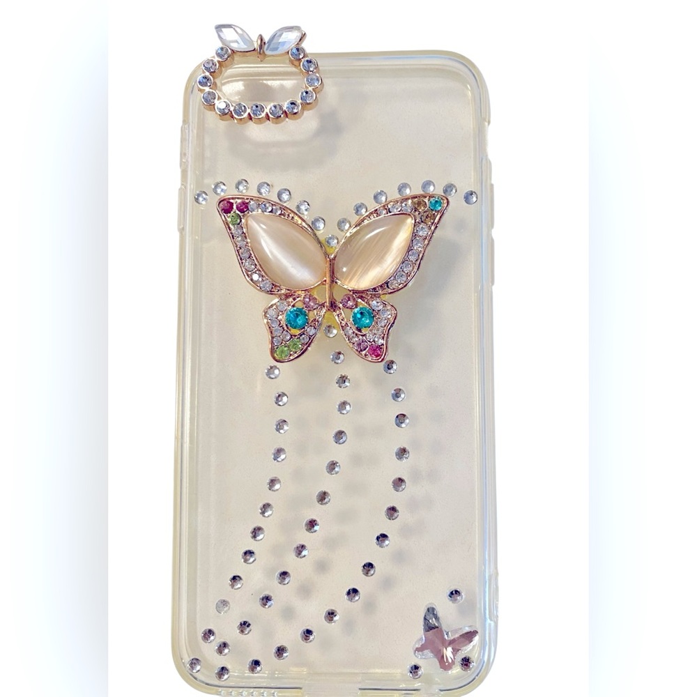 iPhone 7 clear case with rhinestones & colorful butterfly